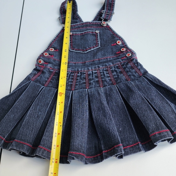 Dark Blue Denim Overalls with Pleated Skirt and Adjustable Straps - Picture 4 of 9